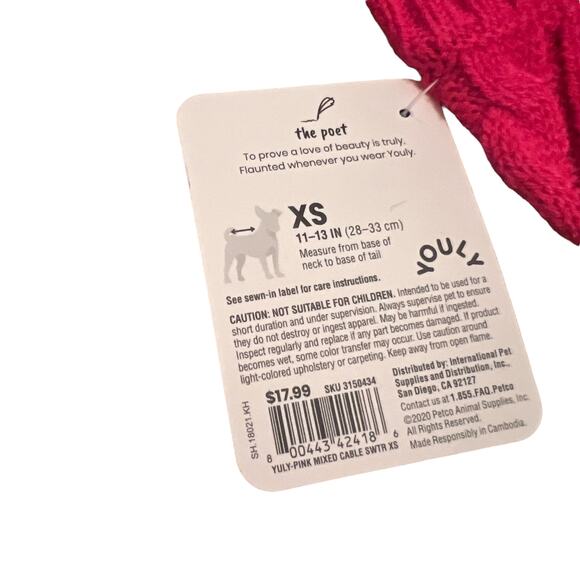 Youly The Poet Pink Mixed Cable-Knit Dog Sweater Size XS New With Tags - Picture 4 of 4